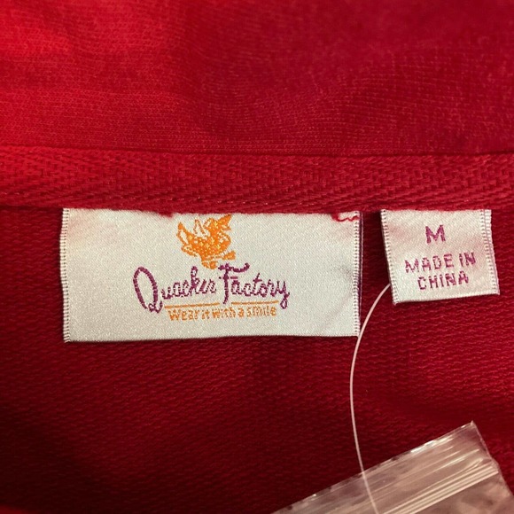 Quacker Factory Jacket Womens Sz M Red Cotton Knit Rhinestone Ruffle Neck Zip Up - Picture 6 of 10